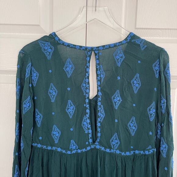 Free People Diamond Embroidered Bell Sleeve Top in Dark Green - Picture 10 of 10